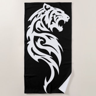 Tribal Tiger Minimal Black and White Design Beach Towel