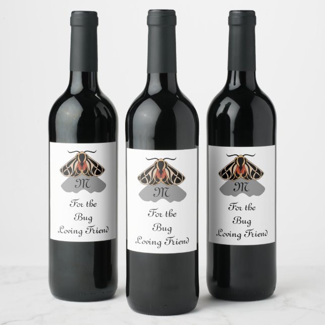 Tribal Tiger Moth Monogram Wine Label (Bottles)