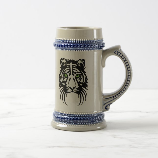 Tribal Tiger Tattoo Black White Beer Stein (Right)