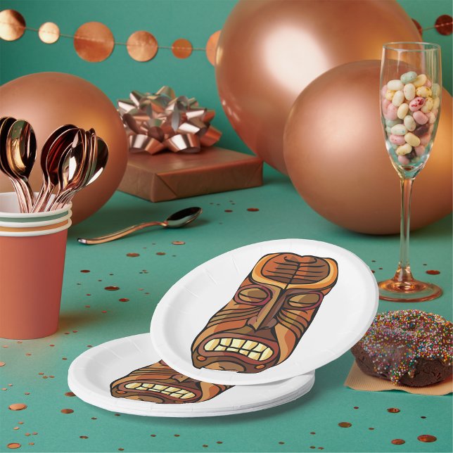 Tribal Tiki Mask Polynesian Style Paper Plates (Creator Uploaded)