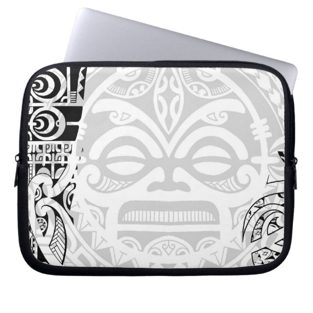 Tribal tiki totem face mask tatoo design Polynesia Laptop Sleeve (Front)