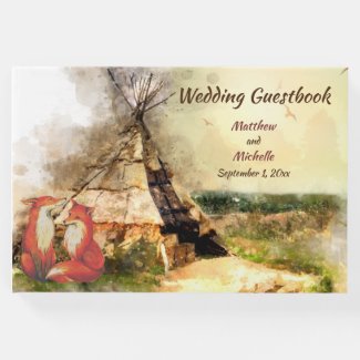 Tribal Tipi and Foxes in Love Boho Teepee Wedding Guest Book