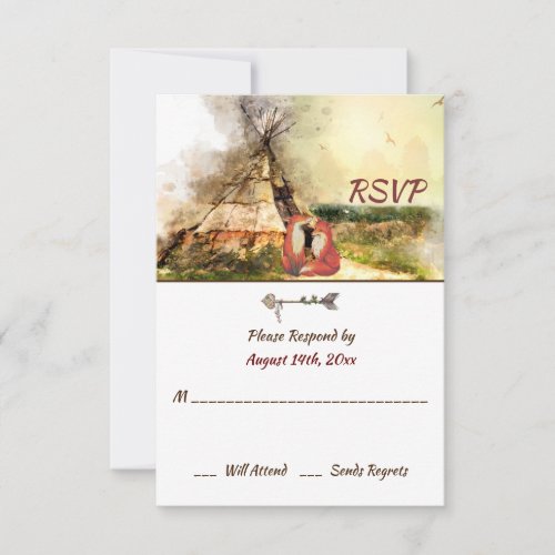 Tribal Tipi and Foxes in Love Boho Teepee Wedding RSVP Card
