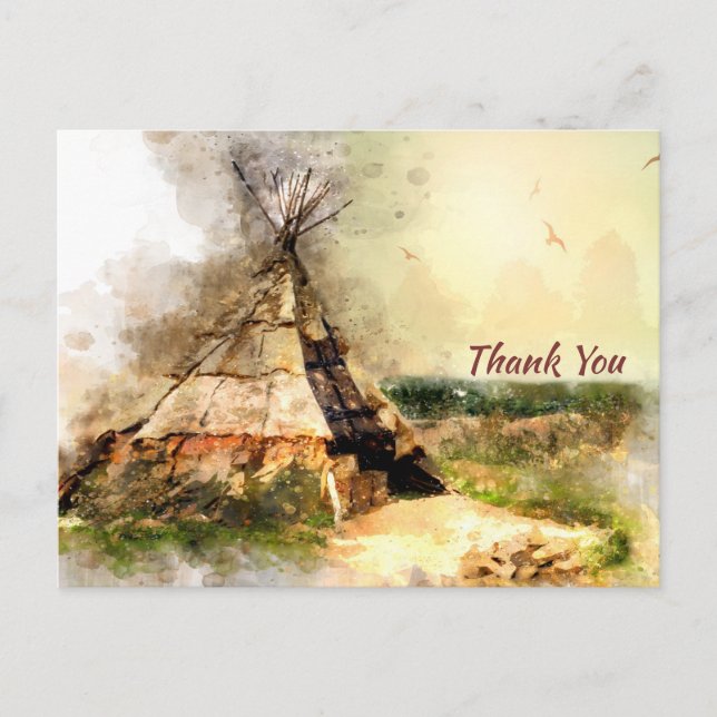 Tribal Tipi and Heart Arrow Boho Teepee Thank You Postcard (Front)