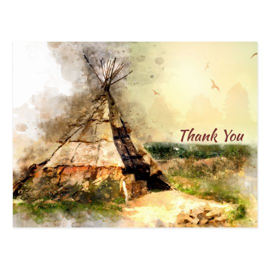 Tribal Tipi and Heart Arrow Boho Teepee Thank You Postcard | Zazzle.com