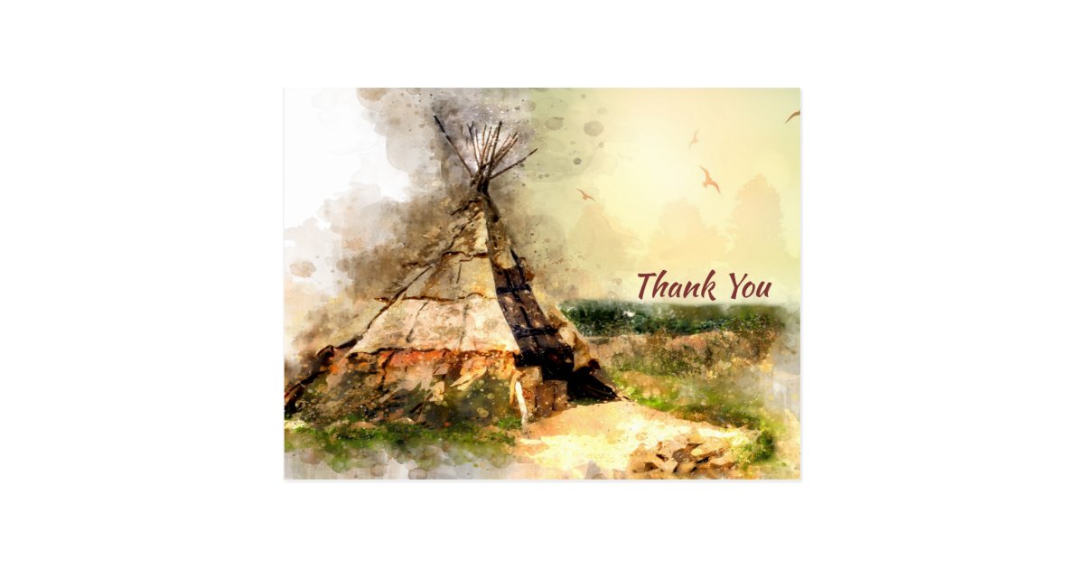 Tribal Tipi and Heart Arrow Boho Teepee Thank You Postcard | Zazzle.com