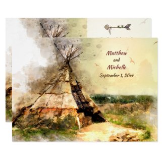 Tribal Tipi and Heart Arrow Boho Teepee Wedding Invitation