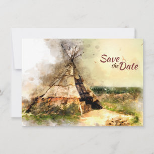 Tribal Tipi and Heart Arrow Boho Teepee Wedding Save The Date
