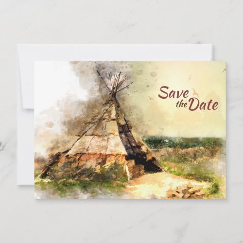 Tribal Tipi and Heart Arrow Boho Teepee Wedding Save The Date