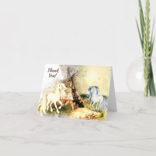 Tribal Tipi and Horses in Love Boho Teepee Letterpress Thank You Card