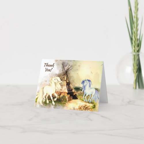 Tribal Tipi and Horses in Love Boho Teepee Thank You Card