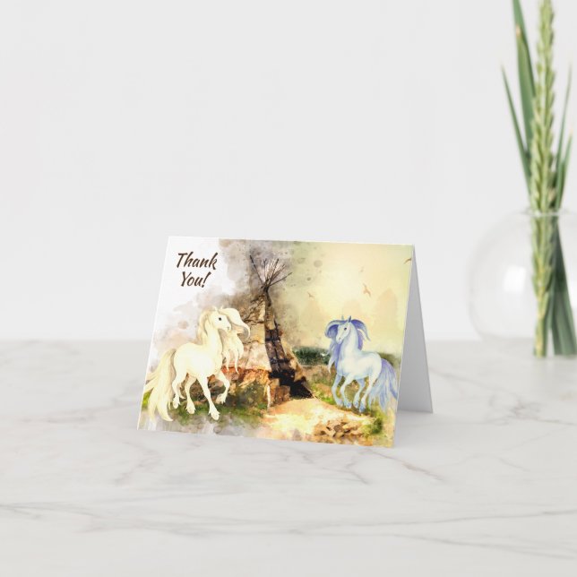 Tribal Tipi and Horses in Love Boho Teepee Thank You Card (Front)