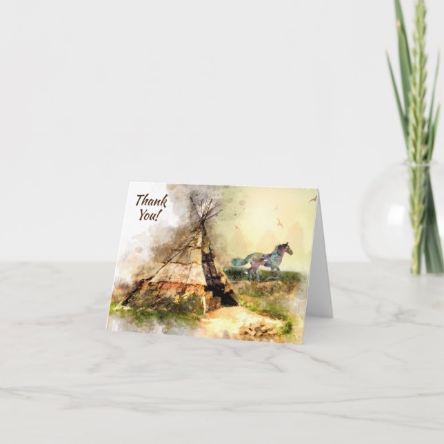 Tribal Tipi and Indian Pony Boho Horse Teepee Thank You Card (Front)