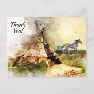 Tribal Tipi, Indian Horse Boho Teepee Thank You Postcard