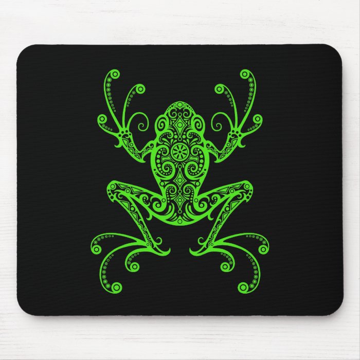 Tribal Tree Frog (green & black) Mousepads
