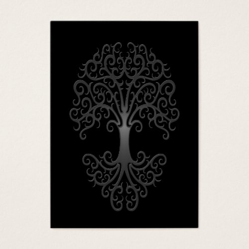 Tribal Tree of Life Grey on Black Business Card Templates