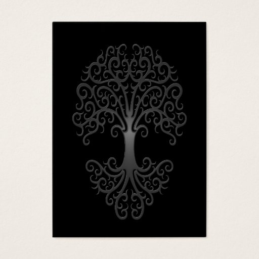 Customizable Tribal Tree of Life Grey on Black Business Card Templates