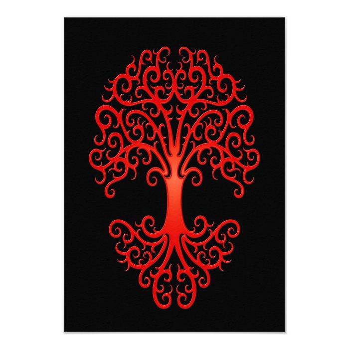 Tribal Tree of Life Red on Black Custom Invite