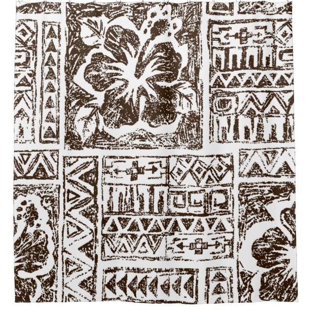 Tribal tropical art pattern of indigenous Hawaiian Shower Curtain (Front)