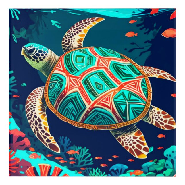 Tribal Tropical Sea Turtle Acrylic Print (Front)