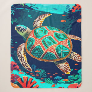 Tribal Tropical Sea Turtle Sherpa Blanket