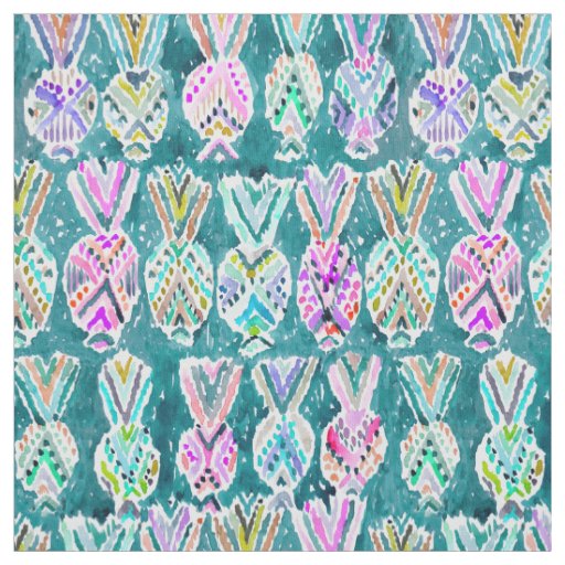 Tribal Tropical Watercolor Hawaiian Pineapples Fabric