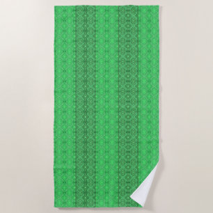 Tribal Tropical Wavy Green Lines Geometric Art Beach Towel