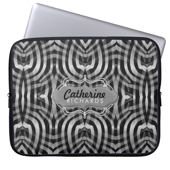 Tribal Tulips Black Silver Laptop Sleeve (Front)
