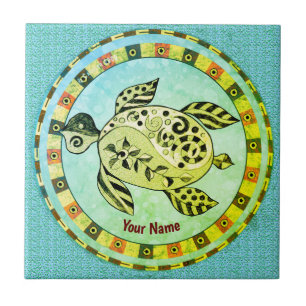 Tribal Turtle Ceramic Tile