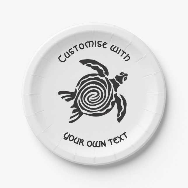 Tribal Turtle Design Custom Text Paper Plates (Front)