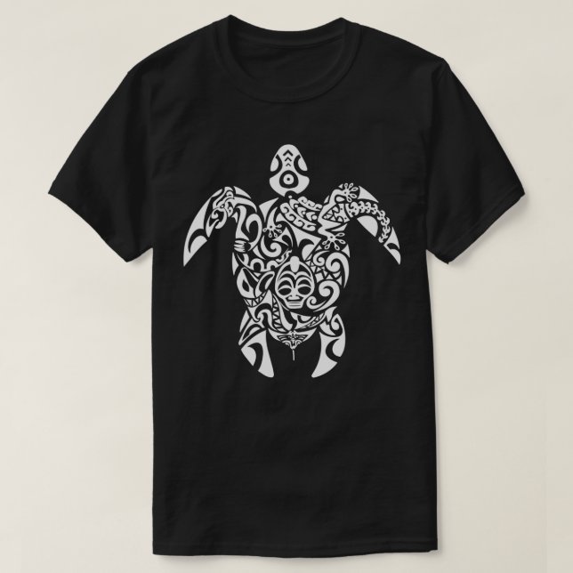 Tribal Turtle Hawaiian Polynesian Symbol White Sea T-Shirt (Design Front)