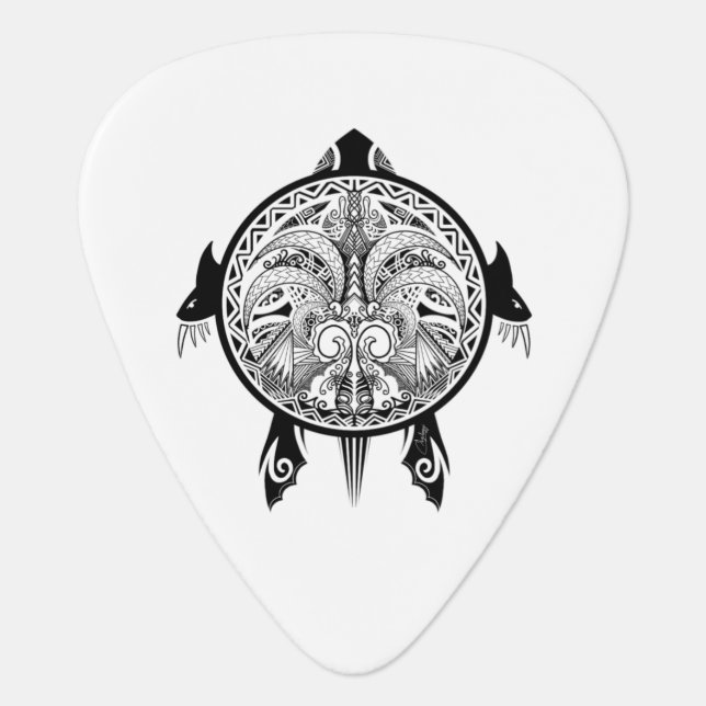 Tribal Turtle Shield Tattoo Guitar Pick (Front)