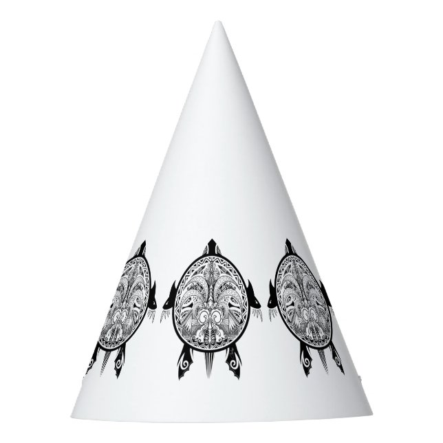 Tribal Turtle Shield Tattoo Party Hat (Front)
