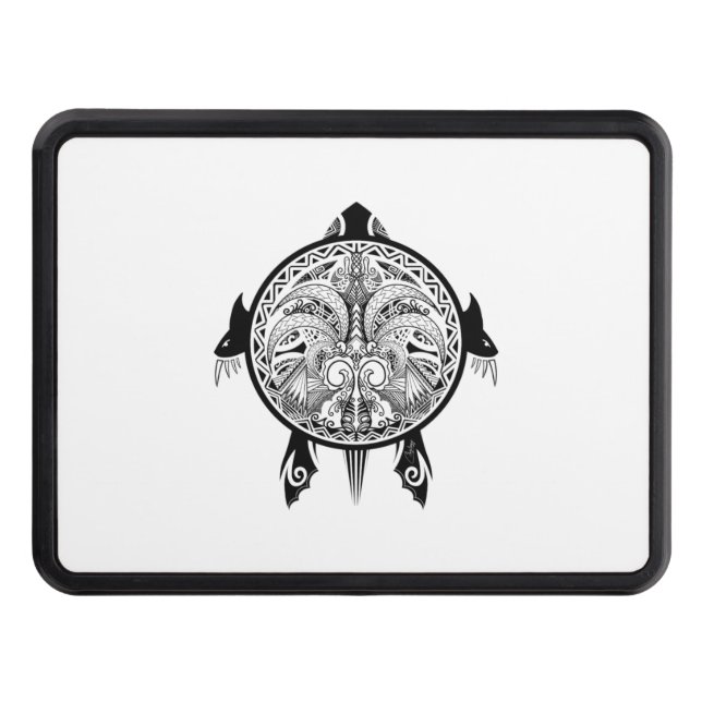 Tribal Turtle Shield Tattoo Trailer Hitch Cover (Front)