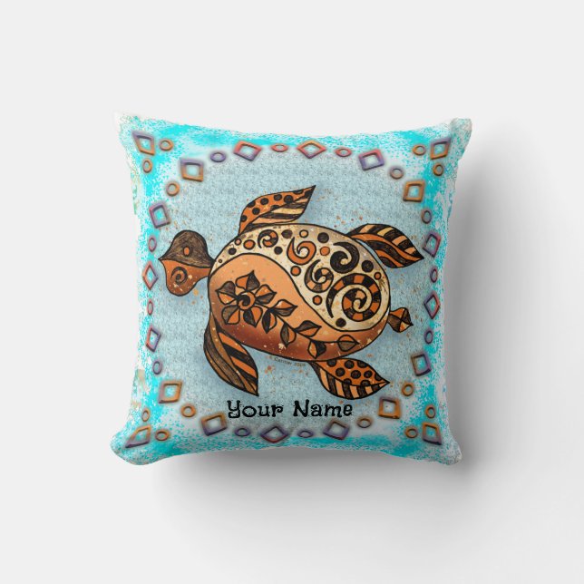 Tribal Turtle Throw Pillow (Front)