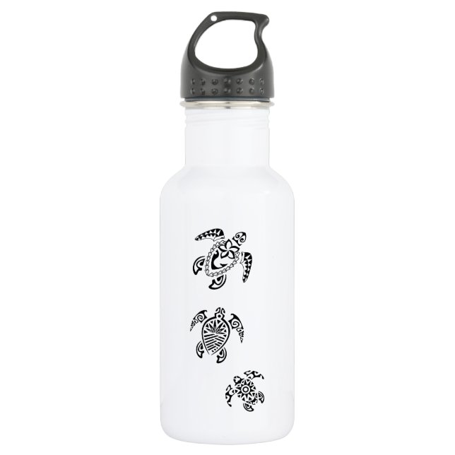 Tribal Turtle Trio Design Water Bottle (Front)