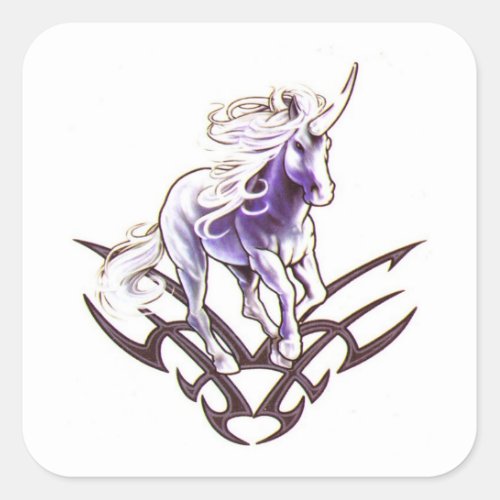 Tribal unicorn tattoo design square sticker