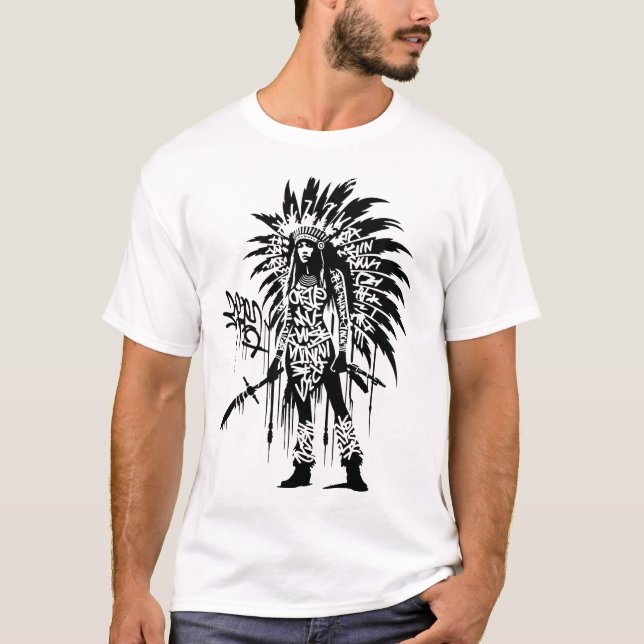 Tribal Urban Shaman Graffiti T-Shirt. Street Art. T-Shirt (Front)