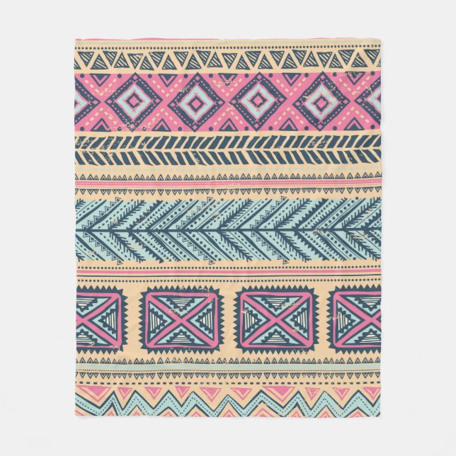 Tribal vintage ethnic seamless  fleece blanket (Front)