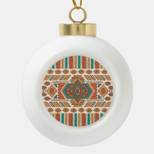 Tribal Vintage Ethnic Seamless Pattern Ceramic Ball Christmas Ornament