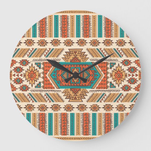 Tribal Vintage Ethnic Seamless Pattern Large Clock