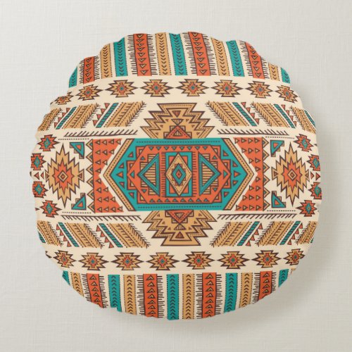 Tribal Vintage Ethnic Seamless Pattern Round Pillow