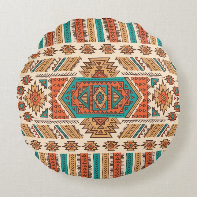 Tribal Vintage: Ethnic Seamless Pattern Round Pillow (Front)