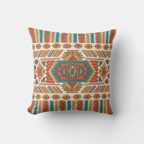 Tribal Vintage Ethnic Seamless Pattern Throw Pillow
