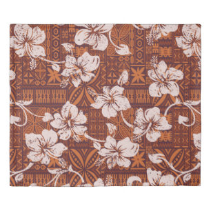 Tribal vintage Hawaiian hibiscus flowers wallpaper Duvet Cover