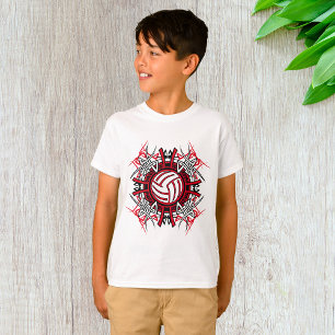 Tribal Volleyball Mandala Red and Black Sports T-Shirt