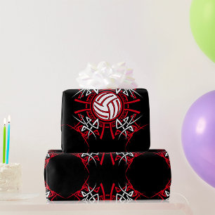 Tribal Volleyball Mandala Red and Black Sports Wrapping Paper