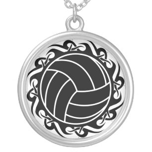tribal volleyball silver plated necklace