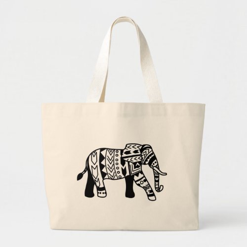 Tribal Walking Elephant Large Tote Bag