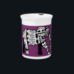 Tribal Walking Elephant Pitcher<br><div class="desc">Black and white tribal patterned walking elephant design with customizable background color!</div>